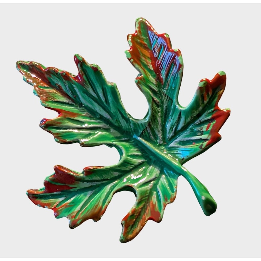 Vintage Green Maple Leaf Brooch Gerry's Enamel Autumn Fall Foliage Pin